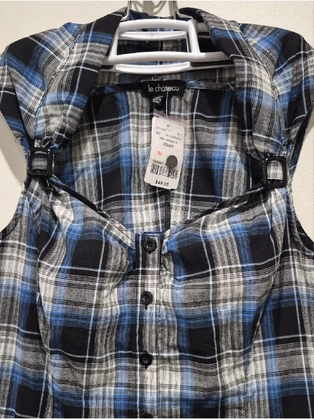 Le Château Blue, White & Gray Plaid Sweetheart Neck Top – NWT - Picture 2 of 13